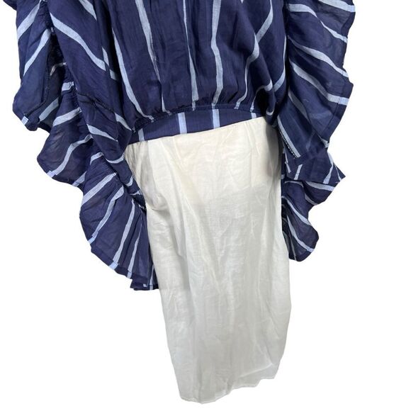 Oliphant Tiered Striped Tassel Tie Neck Maxi Dress Blue Size XS - Picture 6 of 12